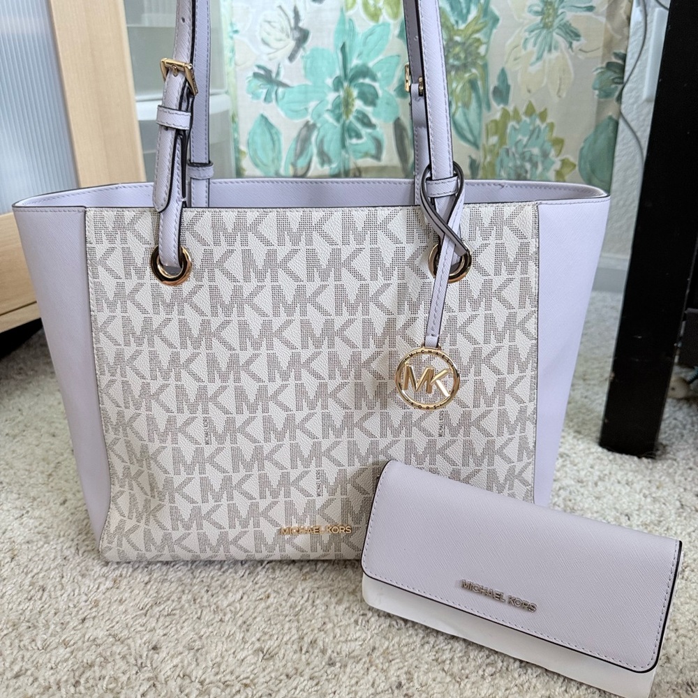 Michael Kors Lavender Mist Purse and Wallet with Signature Monogram